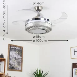 hofstein Ventilateur de plafond Bendigo LED Nickel mat, Transparent, 1 lumière