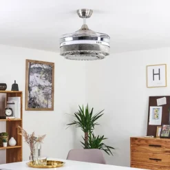 hofstein Ventilateur de plafond Bendigo LED Nickel mat, Transparent, 1 lumière