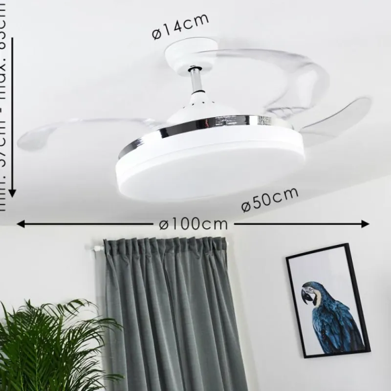 hofstein Ventilateur de plafond Bendigo LED Chrome, Transparent, Blanc, 1 lumière