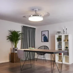 hofstein Ventilateur de plafond Bendigo LED Chrome, Transparent, Blanc, 1 lumière