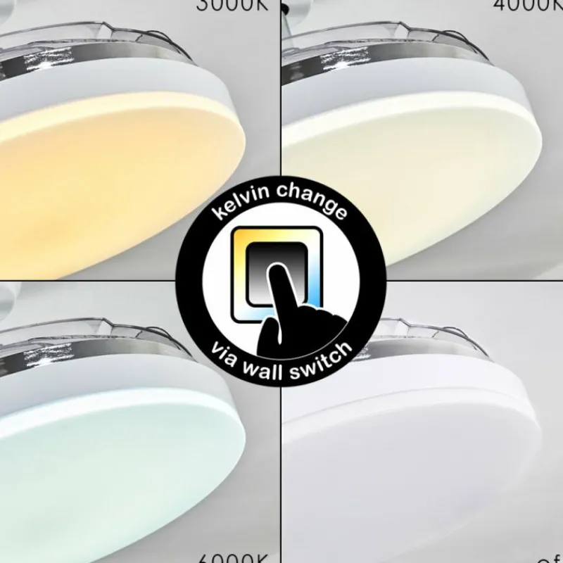 hofstein Ventilateur de plafond Bendigo LED Chrome, Transparent, Blanc, 1 lumière