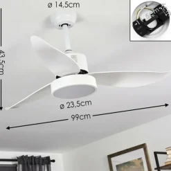 hofstein Ventilateur de plafond Doha LED Blanc, 1 lumière, Télécommandes