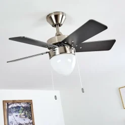 hofstein Ventilateur de plafond Ellmau Chrome, Gris, Blanc, 1 lumière