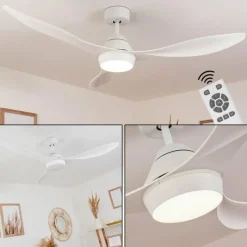 hofstein Ventilateur de plafond Follseland LED Blanc, 1 lumière, Télécommandes