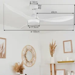 hofstein Ventilateur de plafond Follseland LED Blanc, 1 lumière, Télécommandes