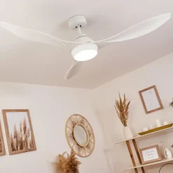 hofstein Ventilateur de plafond Follseland LED Blanc, 1 lumière, Télécommandes