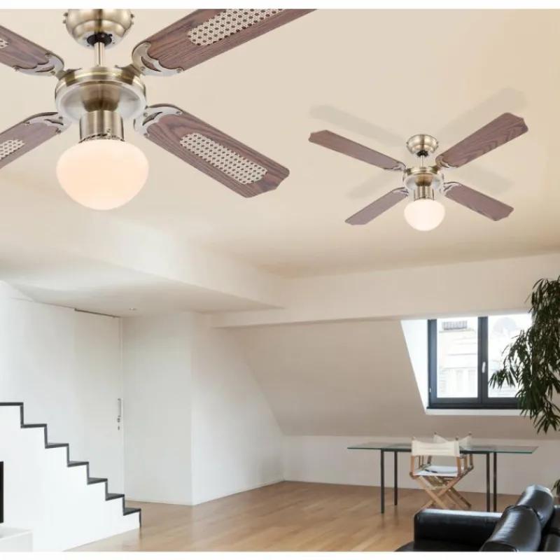 Luminaires Globo Lighting Ventilateur de plafond Globo Champion Vieux laiton, Bois foncé, 1 lumière