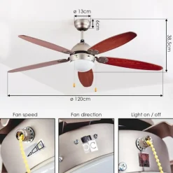hofstein Ventilateur de plafond Gyllan Nickel mat, 1 lumière