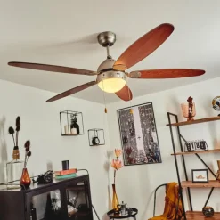 hofstein Ventilateur de plafond Gyllan Nickel mat, 1 lumière