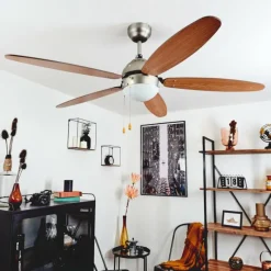 hofstein Ventilateur de plafond Gyllan Nickel mat, 1 lumière