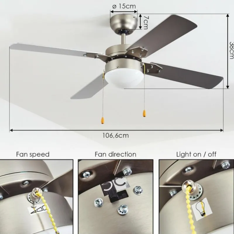 hofstein Ventilateur de plafond Hamnvik Nickel mat, 1 lumière