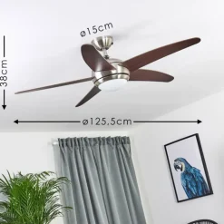 hofstein Ventilateur de plafond Imon Bois foncé, Nickel mat, 1 lumière, Télécommandes