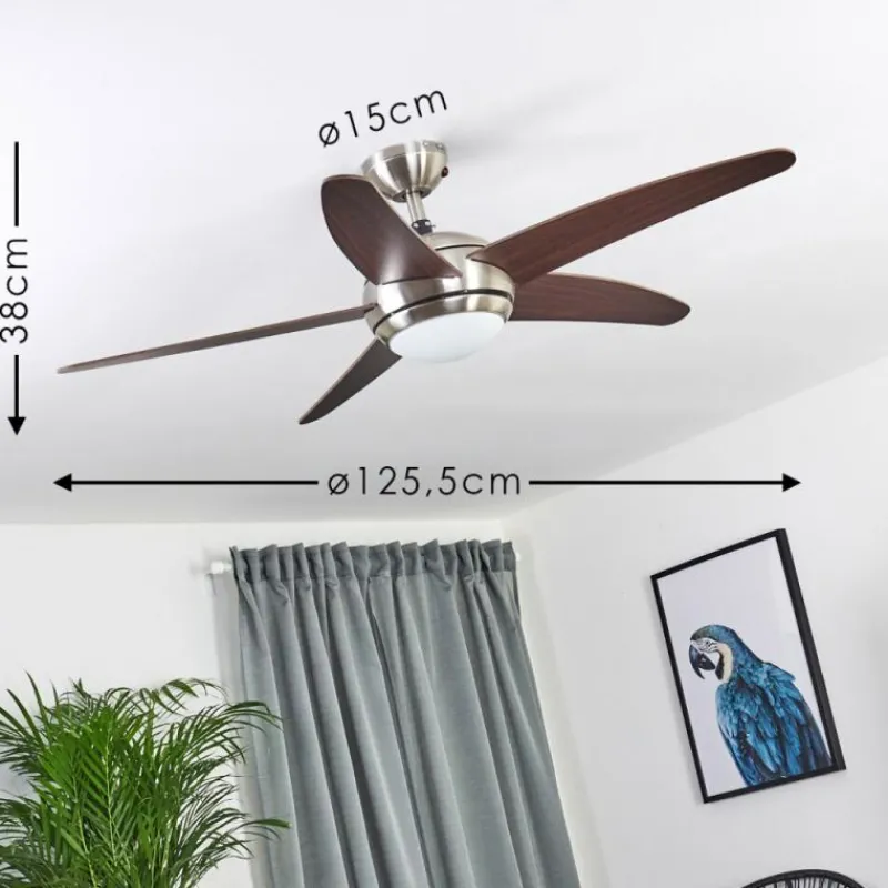 hofstein Ventilateur de plafond Imon Bois foncé, Nickel mat, 1 lumière, Télécommandes