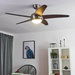 hofstein Ventilateur de plafond Imon Bois foncé, Nickel mat, 1 lumière, Télécommandes