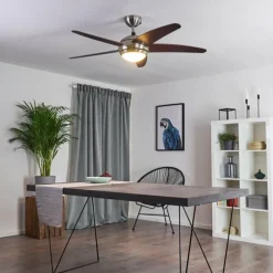 hofstein Ventilateur de plafond Imon Bois foncé, Nickel mat, 1 lumière, Télécommandes