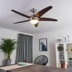 hofstein Ventilateur de plafond Imon Bois foncé, Nickel mat, 1 lumière, Télécommandes