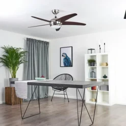 hofstein Ventilateur de plafond Imon Bois foncé, Nickel mat, 1 lumière, Télécommandes