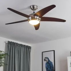 hofstein Ventilateur de plafond Imon Bois foncé, Nickel mat, 1 lumière, Télécommandes