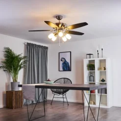 hofstein Ventilateur de plafond Irving Chrome, Gris, Bois clair, 5 lumières