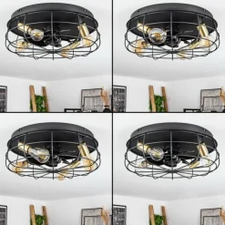 hofstein Ventilateur de plafond Moscavide Laiton, Noir, 4 lumières, Télécommandes