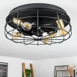 hofstein Ventilateur de plafond Moscavide Laiton, Noir, 4 lumières, Télécommandes