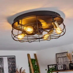 hofstein Ventilateur de plafond Moscavide Laiton, Noir, 4 lumières, Télécommandes