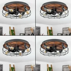 hofstein Ventilateur de plafond Moscavide Brun, Couleur bois, Noir, 4 lumières, Télécommandes