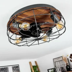 hofstein Ventilateur de plafond Moscavide Brun, Couleur bois, Noir, 4 lumières, Télécommandes
