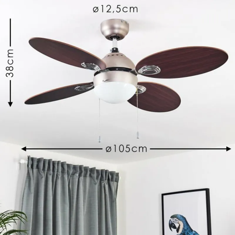 hofstein Ventilateur de plafond Nicosia Bois foncé, Nickel mat, 1 lumière