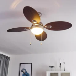 hofstein Ventilateur de plafond Nicosia Bois foncé, Nickel mat, 1 lumière