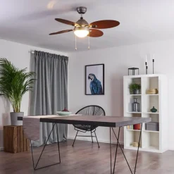 hofstein Ventilateur de plafond Nicosia Bois foncé, Nickel mat, 1 lumière