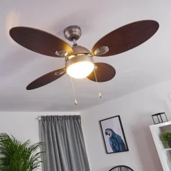 hofstein Ventilateur de plafond Nicosia Bois foncé, Nickel mat, 1 lumière