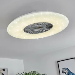 hofstein Ventilateur de plafond Petrovac LED Chrome, Blanc, 1 lumière, Télécommandes