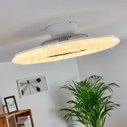 hofstein Ventilateur de plafond Petrovac LED Chrome, Blanc, 1 lumière, Télécommandes