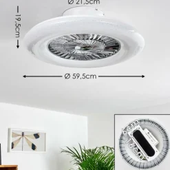 hofstein Ventilateur de plafond Petrovac LED Chrome, Blanc, 1 lumière, Télécommandes
