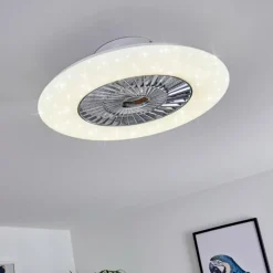 hofstein Ventilateur de plafond Petrovac LED Chrome, Blanc, 1 lumière, Télécommandes