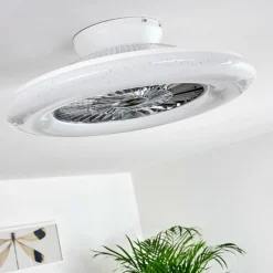 hofstein Ventilateur de plafond Petrovac LED Chrome, Blanc, 1 lumière, Télécommandes