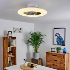 hofstein Ventilateur de plafond Petrovac LED Chrome, Blanc, 1 lumière, Télécommandes