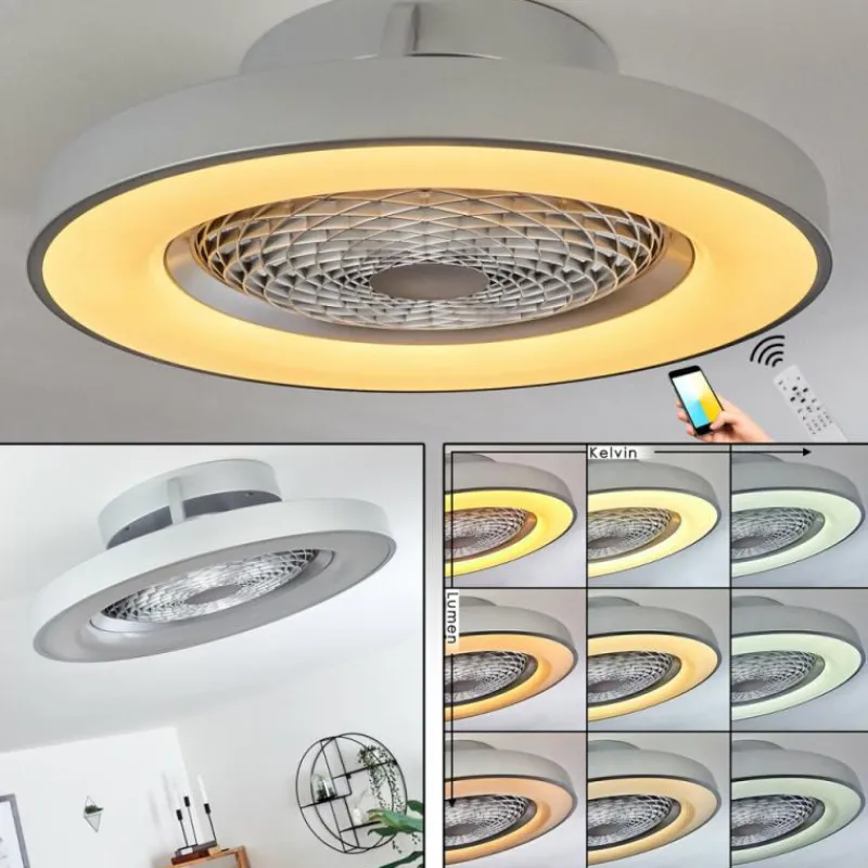 hofstein Ventilateur de plafond Penon LED Argenté, 1 lumière, Télécommandes