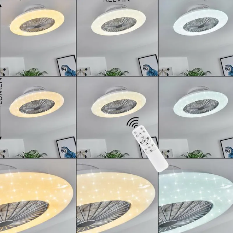 hofstein Ventilateur de plafond Piraeus LED Titane, Blanc, 1 lumière, Télécommandes