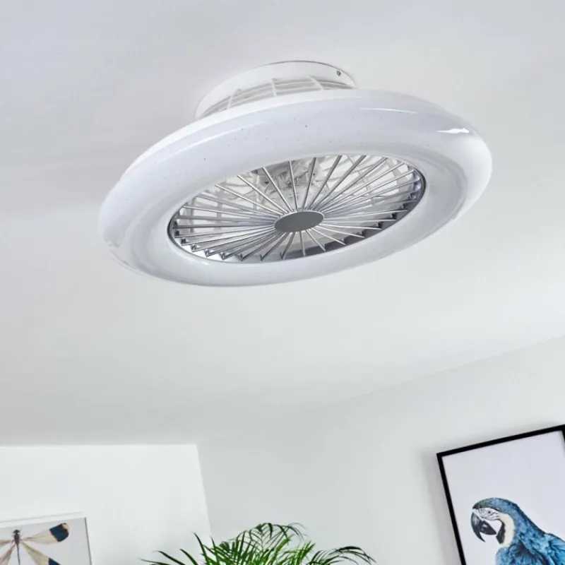 hofstein Ventilateur de plafond Piraeus LED Titane, Blanc, 1 lumière, Télécommandes