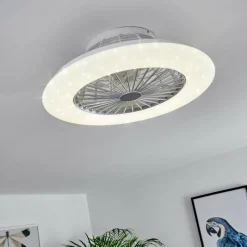 hofstein Ventilateur de plafond Piraeus LED Titane, Blanc, 1 lumière, Télécommandes