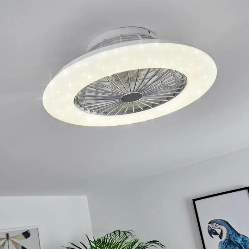 hofstein Ventilateur de plafond Piraeus LED Titane, Blanc, 1 lumière, Télécommandes