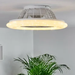 hofstein Ventilateur de plafond Piraeus LED Titane, Blanc, 1 lumière, Télécommandes