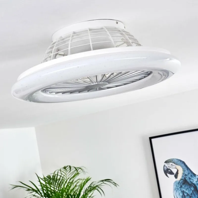 hofstein Ventilateur de plafond Piraeus LED Titane, Blanc, 1 lumière, Télécommandes