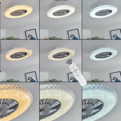 hofstein Ventilateur de plafond Piacenza LED Chrome, Blanc, 1 lumière, Télécommandes