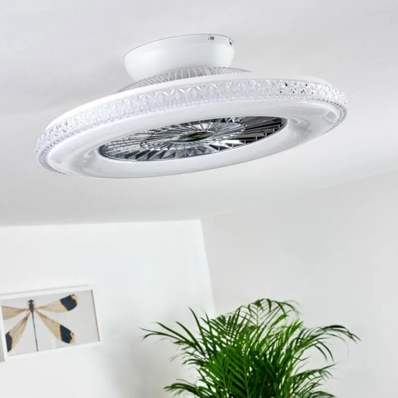 hofstein Ventilateur de plafond Piacenza LED Chrome, Blanc, 1 lumière, Télécommandes