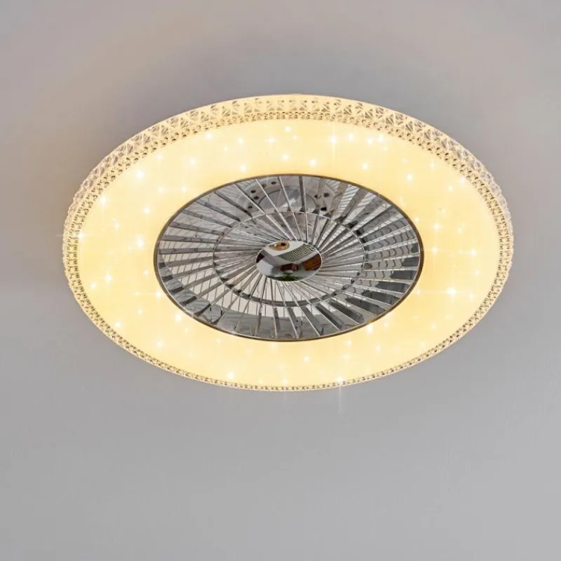 hofstein Ventilateur de plafond Piacenza LED Chrome, Blanc, 1 lumière, Télécommandes