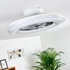 hofstein Ventilateur de plafond Piacenza LED Chrome, Blanc, 1 lumière, Télécommandes