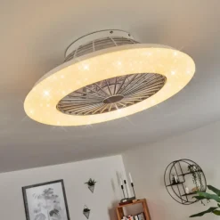 hofstein Ventilateur de plafond Piraeus LED Blanc, 1 lumière, Télécommandes, Changeur de couleurs